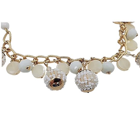 Talbots Mixed Beaded Ball White & Cream Gold-Tone Statement Necklace - Picture 6 of 13